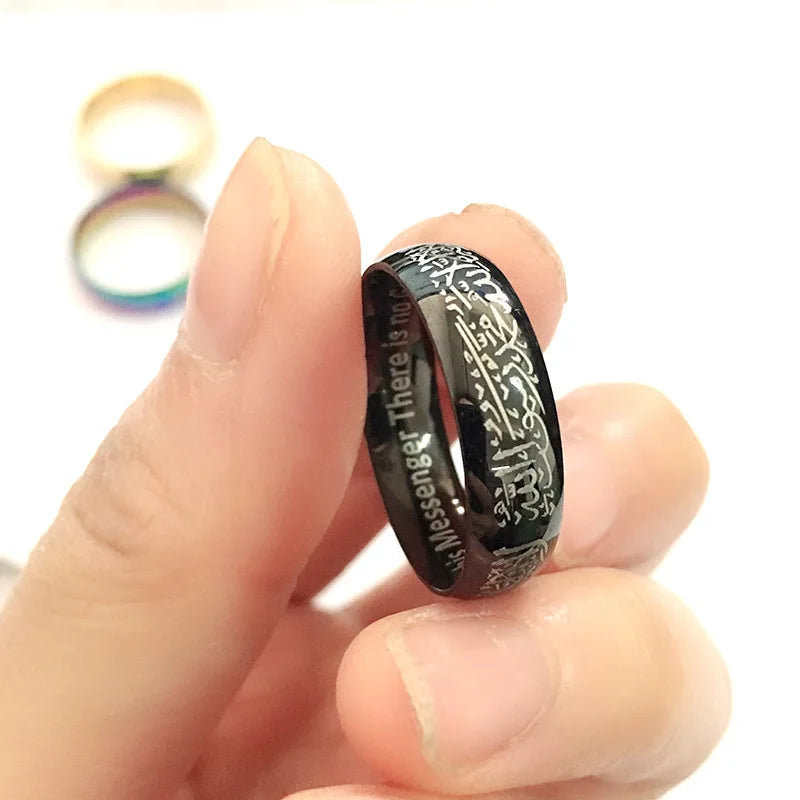 Trendy Titanium Steel Quran Messager Rings Muslim Religious Islamic Words Arabic God Ring For Men Women