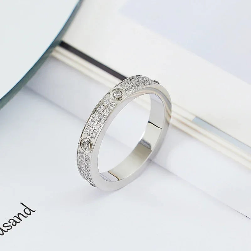 4MM Stainless Steel Ring For Women Girl Shinny Zircon Ring Wedding Bridal Jewelry Gifts