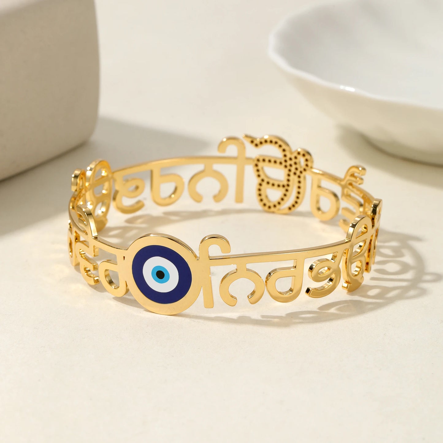 Punjabi Sikhism Devil's Eye Bracelet Ice Crystal Diamond 18K Stainless Steel Bracelet Gift Unique Symbol Religious Jewelry