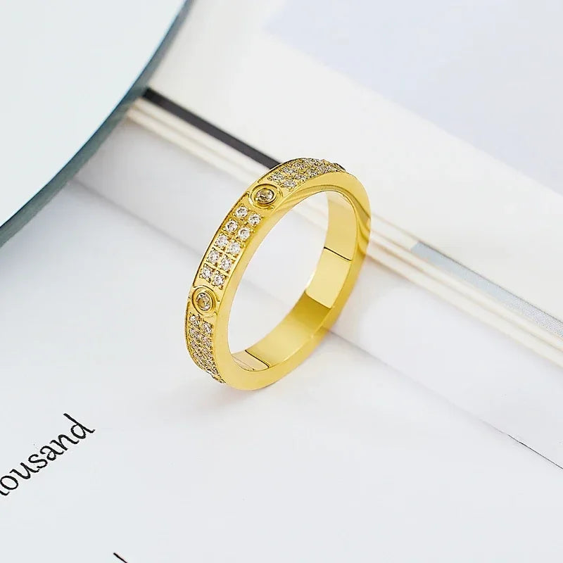 4MM Stainless Steel Ring For Women Girl Shinny Zircon Ring Wedding Bridal Jewelry Gifts